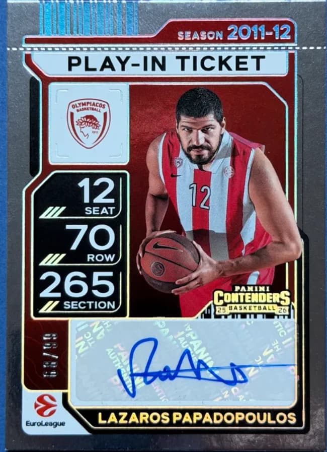 2025-26 Lazaros Papadopoulos Panini Contenders EuroLeague Basketball Play-In Ticket VST-PAP